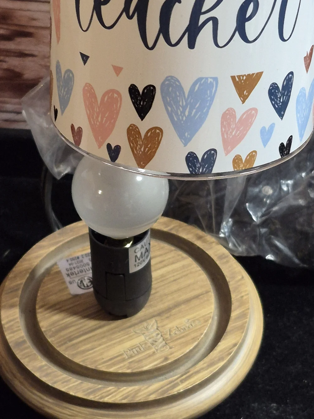 Pink Zebra Teacher Simmer Light with Pastel Heart Pattern
